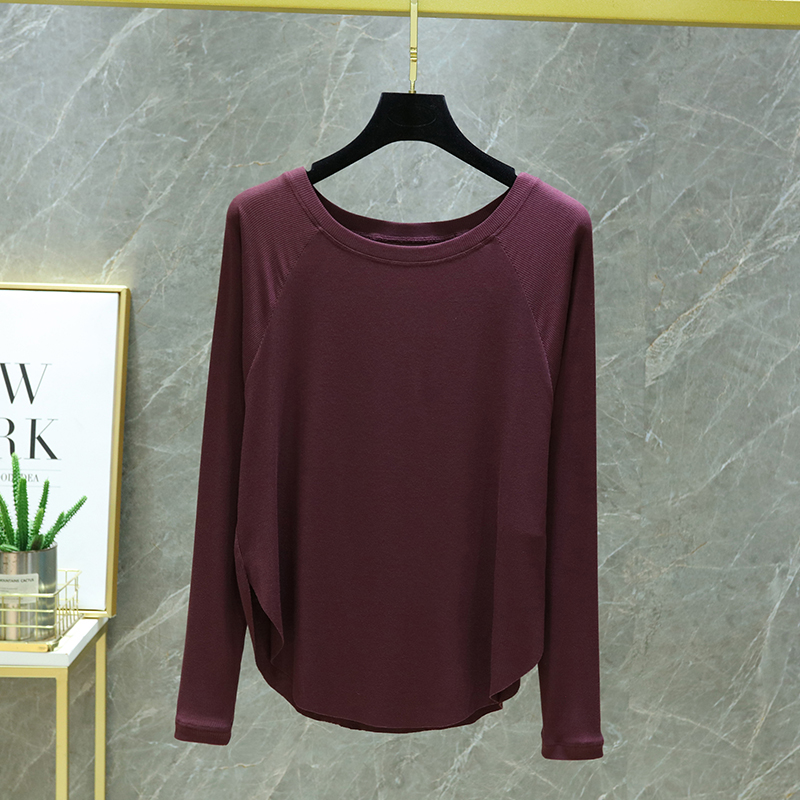 秋季长袖瑜伽服训练t恤女宽松性感露肩健身上衣休闲垂感运动罩衫