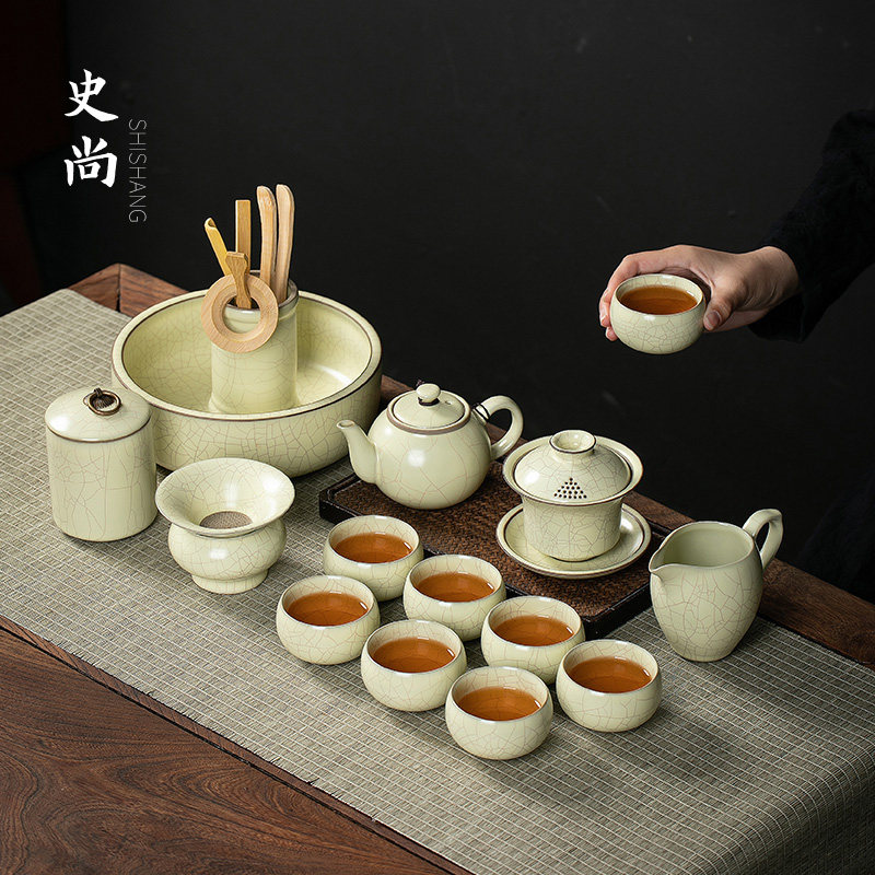 景德镇汝窑功夫茶具套装家用2024新款汝瓷开片可养泡茶壶茶杯礼盒