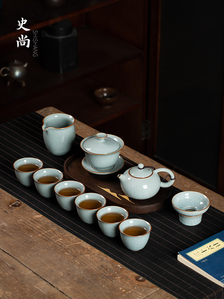 景德镇青瓷冰裂功夫茶具之家2024新款陶瓷茶壶茶杯礼盒