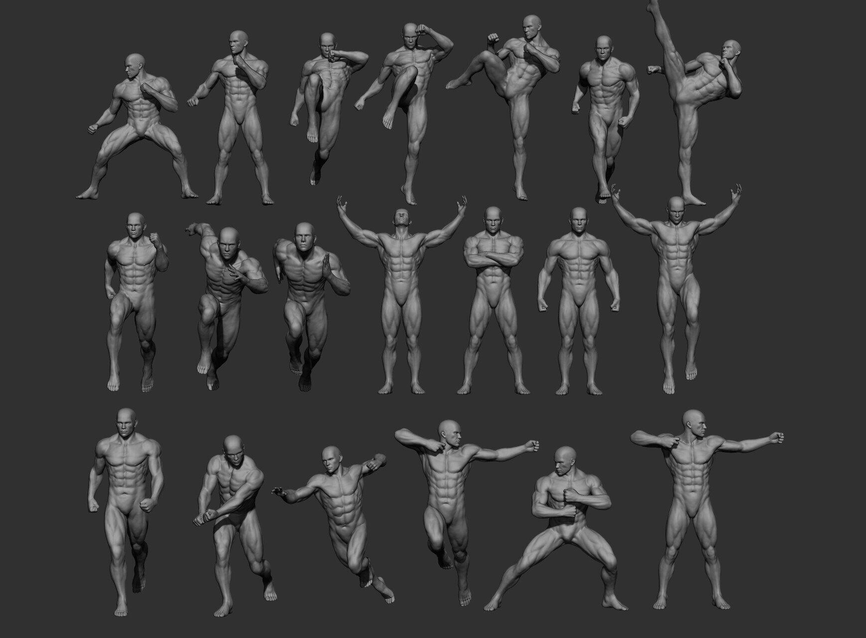 zbrush男性运动姿势人体3d模型ztl腹肌胸肌素体角色人物雕刻模型