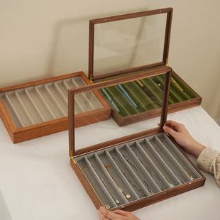 黑胡桃实木收纳盒高端精致珠宝专用箱长条项链手链简约防尘首饰盒