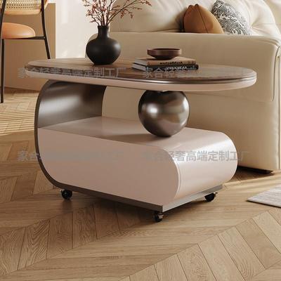 意式客厅带轮子移动小推车胡桃面沙发边几轻奢小户型茶几高级感