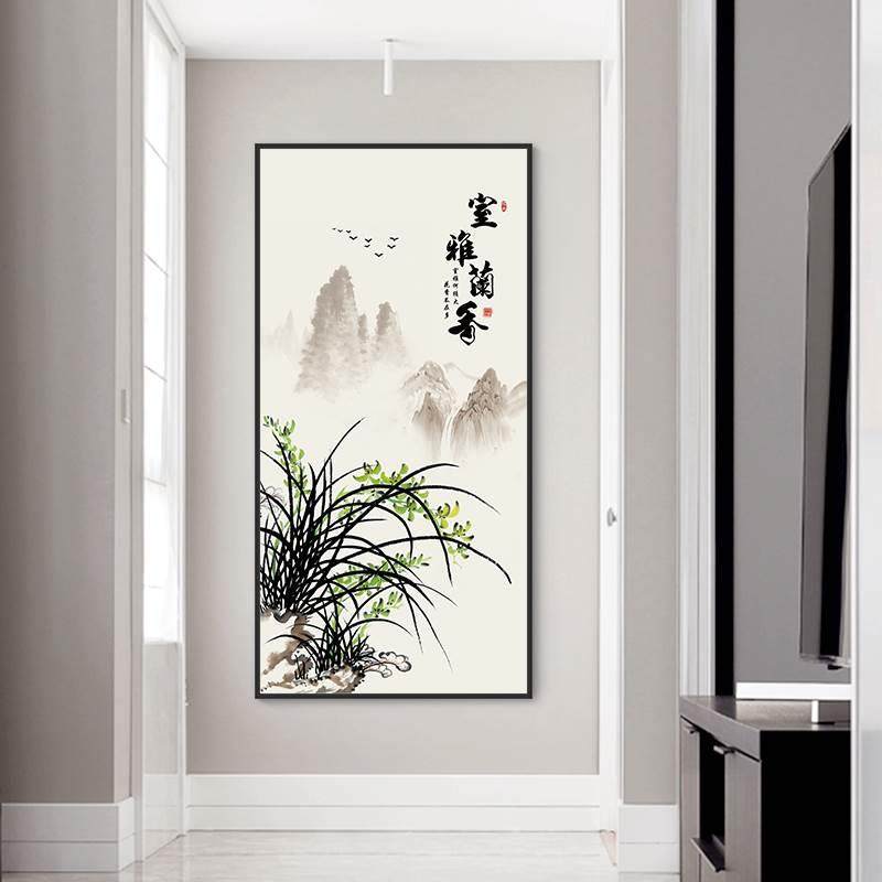 过道走廊竹报平安雅室兰香挂画进入门兰花竹子招财中式玄关装饰画