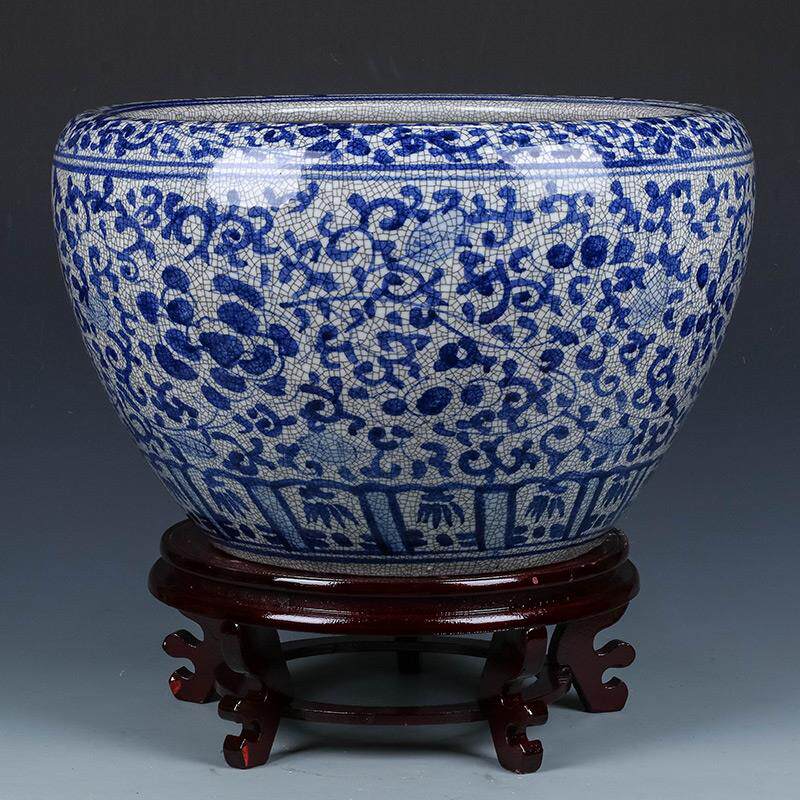 景德镇陶瓷彷古青花瓷花盆睡莲养荷花鱼缸庭院种铁树盆栽特大号