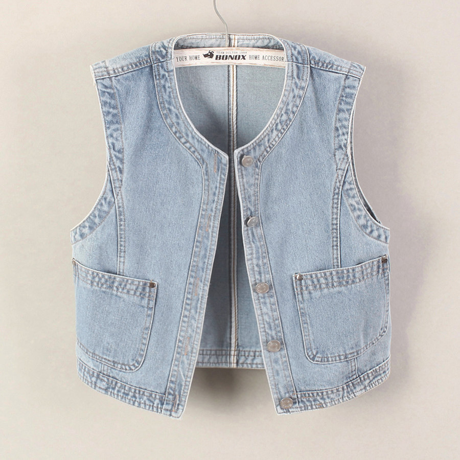 潮牌大码浅蓝牛仔马甲外套女秋季2025年新款韩版休闲圆领短款上衣,女装/女士精品,马夹,淘宝优惠券,粉丝福利购,淘宝优惠卷