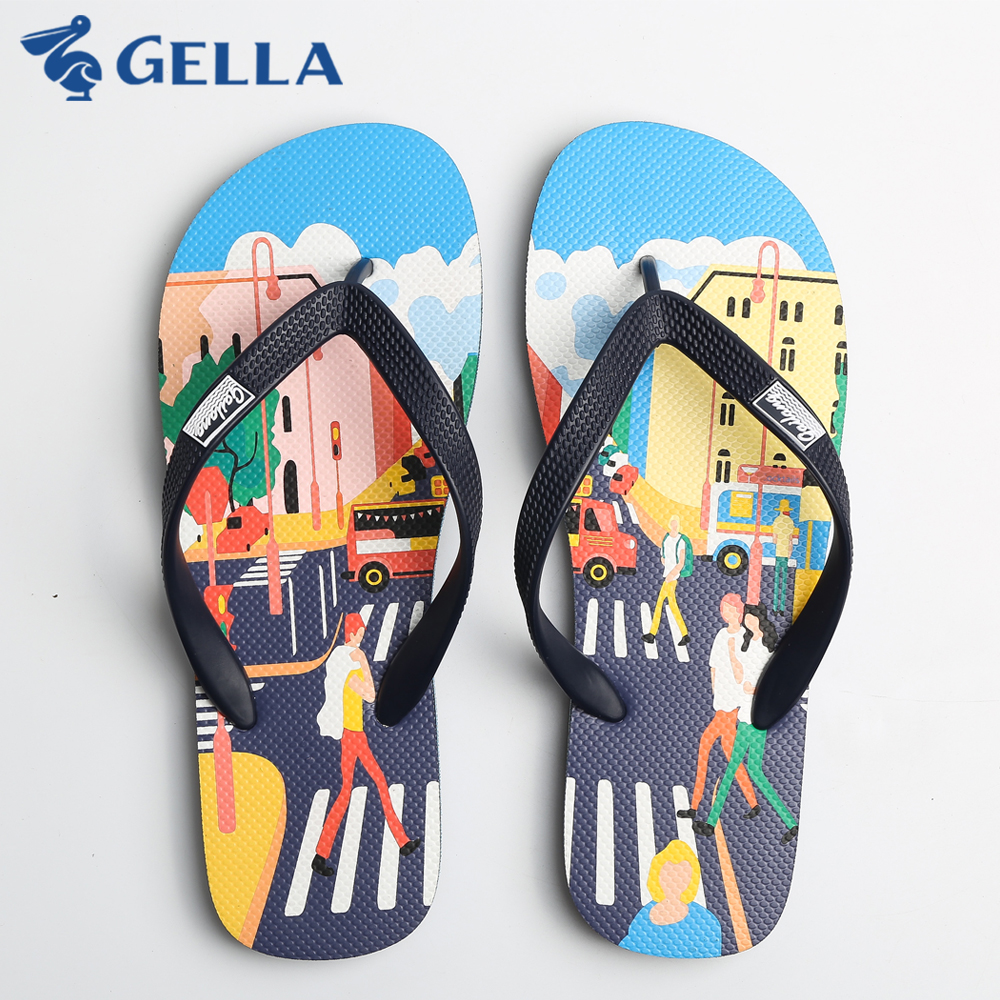 Gella沙滩鞋男款海边度假夹脚欧美沙滩拖印花人字拖优先橡胶家居