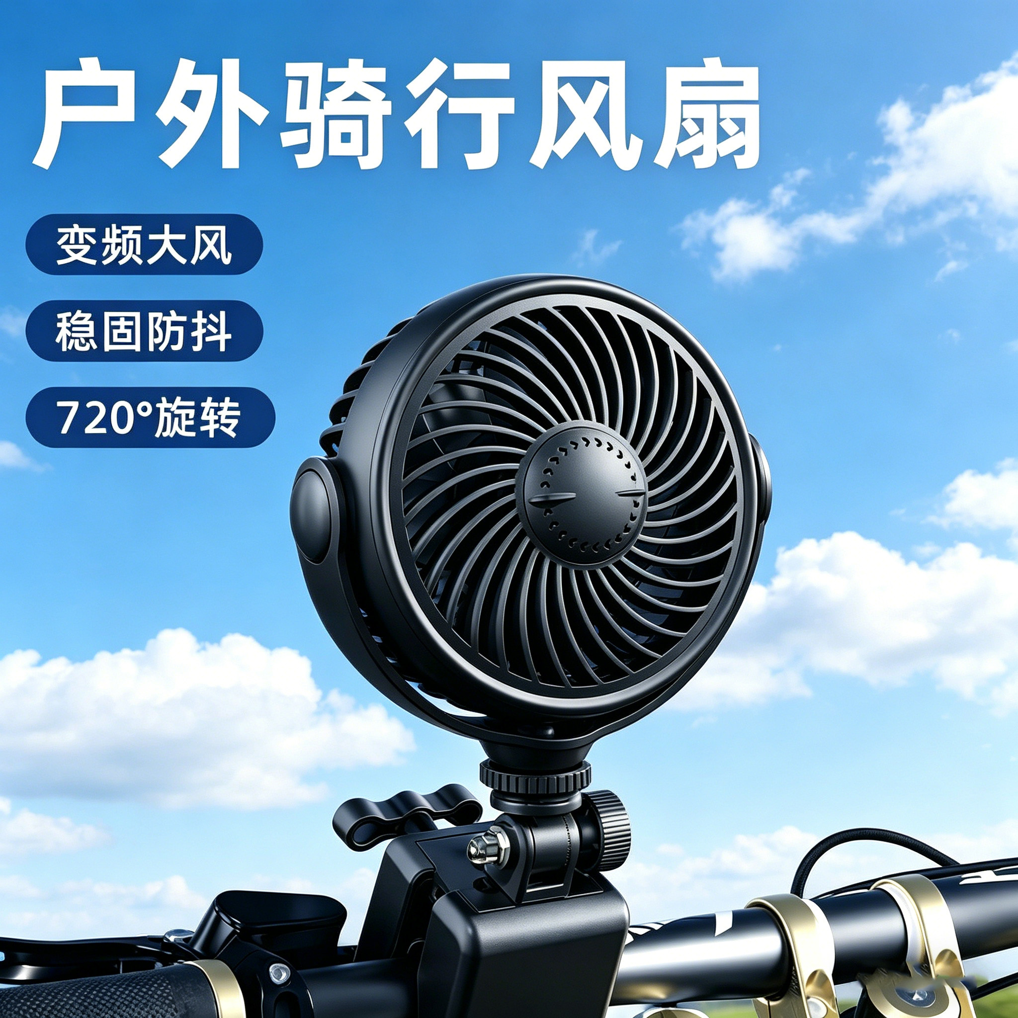 户外骑行小风扇可夹式车把专用电动电瓶三轮摩托单车usb充电款夹子山地自行车上用夏天强力制冷散热外卖摆摊