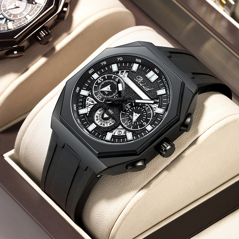 学生牌钢铁之心方形手表男款学生石英夜光男士氚气十大防水机械表