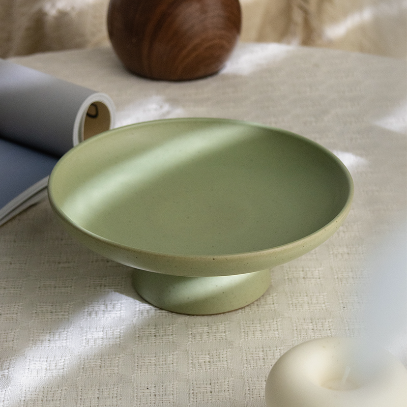 川泽烧哑光粗陶高脚果盘纯色简约点心盘托盘甜品盘高档侘寂风餐厅