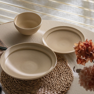 川泽烧复古陶瓷盘7.5 8.5英寸粗陶圆盘家用菜盘子创意深盘菜碟