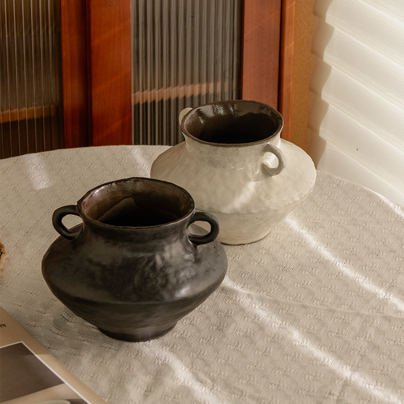 川泽烧侘寂风复古手工双耳陶罐民宿酒店禅意插花干花两用花瓶花盆,家居饰品,花瓶,淘宝优惠券,粉丝福利购,淘宝优惠卷