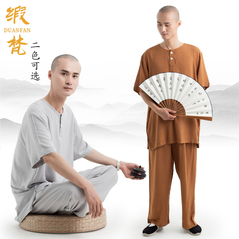 缎梵僧服夏季睡衣男女薄款和尚内衣僧人比丘尼短袖套装T恤