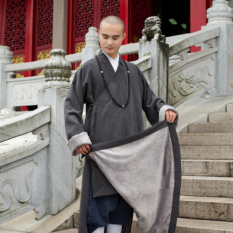 缎梵僧服装秋冬季加绒保暖长褂男女同款出家人和尚衣僧袍僧衣大褂