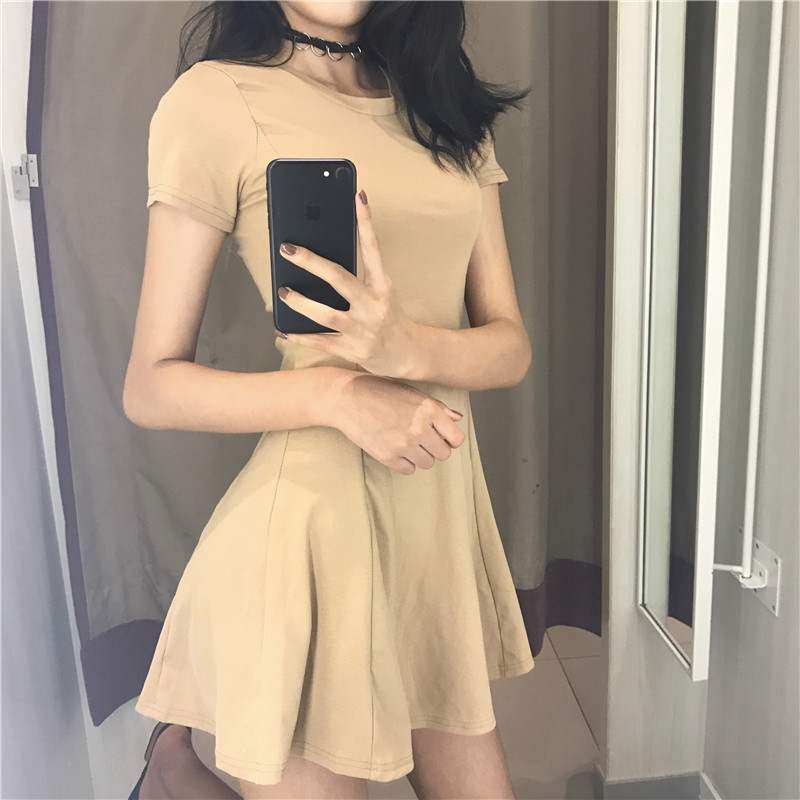 春秋装韩版chic修身显瘦纯色高腰a字裙复古百搭短袖连衣裙女裙子在类目 模玩/动漫/周边/cos/桌游, Cosplay服饰/道具/服务, Cosplay女装中 - 来自Buy2taobao.com提供专业的淘宝代购服务