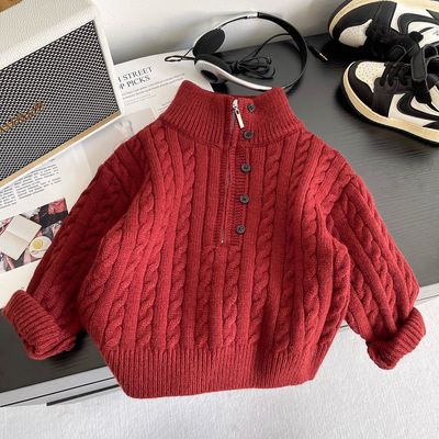 儿童毛衣2025新款男童麻花针织衫内搭冬季打底衫宝宝半高领毛线衣