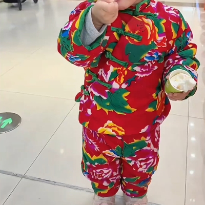 东北大花袄儿童宝宝棉衣套装男童冬季加厚羽绒棉袄女童棉服新年装