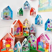 幼儿园美工区域角环创手工小房子光影游戏剪贴装 饰材料彩色玻璃纸