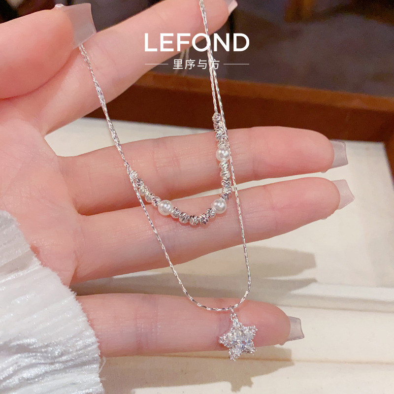 厚银精致时尚轻奢双层锆石星星项链百搭高级感超闪锁骨链