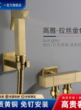 全铜马桶伴侣冲洗喷枪高压清洗妇洗器拉丝金色厕所卫生间增压水枪