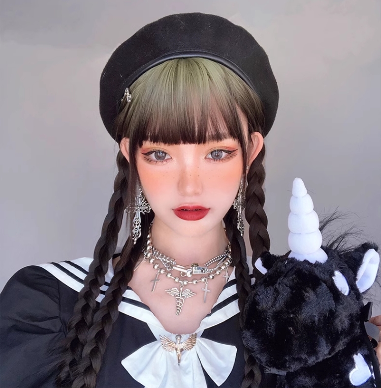 齐刘海头皮渐变色长直发同款网红