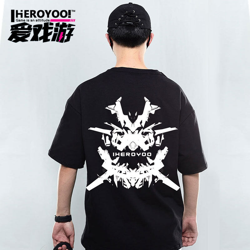 爱戏游新款短袖t恤男潮牌潮流ins机能风宽松纯棉五分袖大码体恤夏