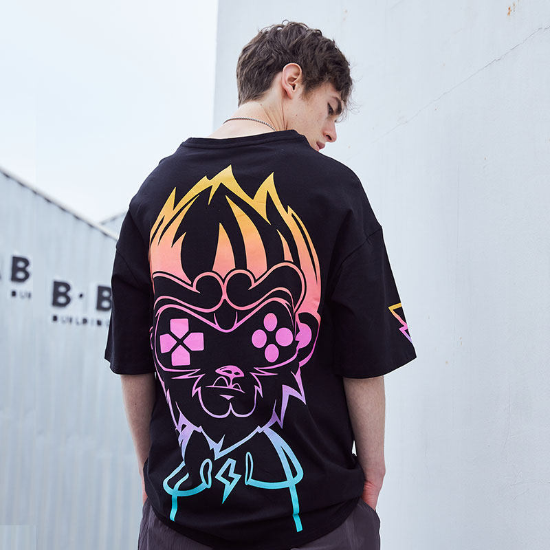 爱戏游猴子短袖t恤男ins超火潮牌宽松大码孙悟空国潮T恤夏情侣款