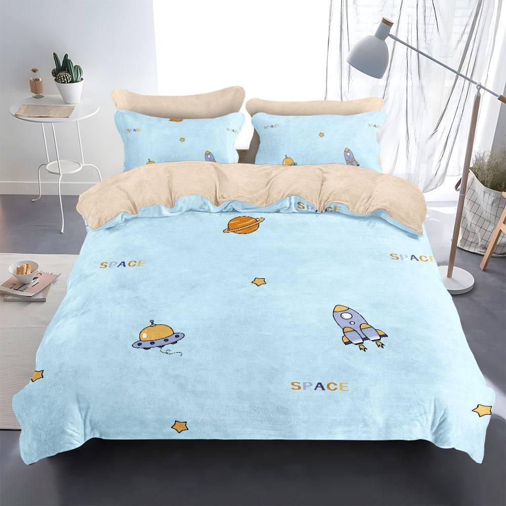 太空宇航员牛奶绒四件套宇宙飞船卡通被套加厚床单床笠可定制尺寸