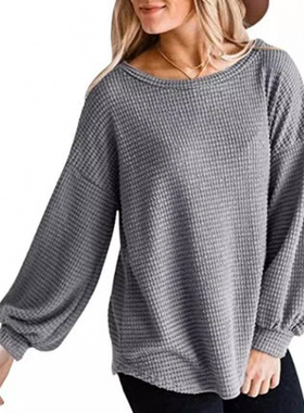 欧美外贸爆款秋冬女装eBay跨境2024新款大码圆领灯笼袖休闲衫街头