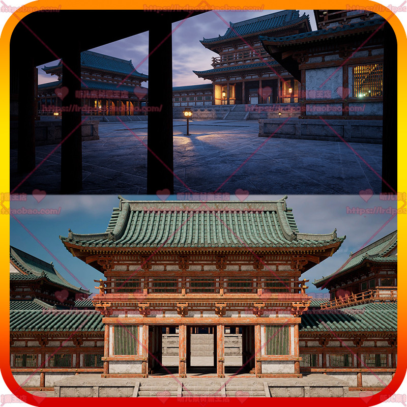 UE5 虚幻5 日式中国风古代建筑寺庙佛像木桥灯笼室内外场景3D模型