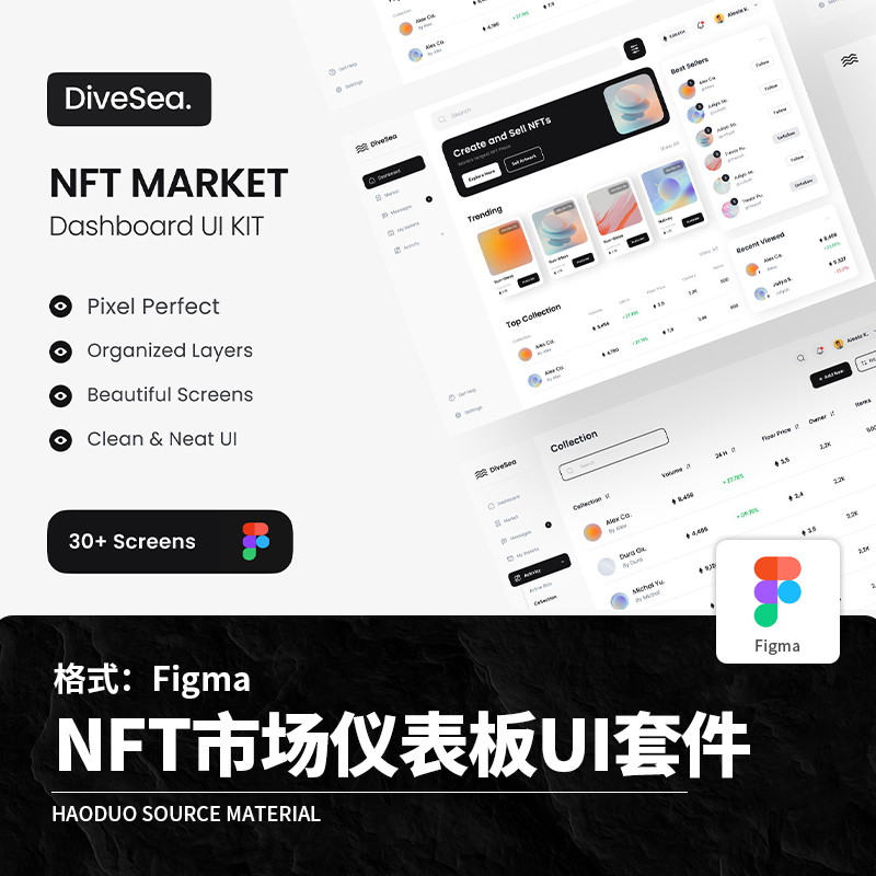 NFT市场仪表板后台数据可视化UI套件Figma设计素材模板
