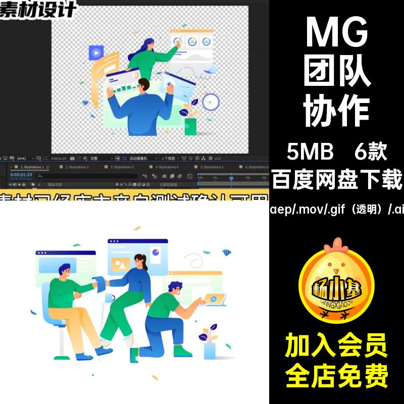 6款MG工作合作GIFMOVPR卡通素材AEAI协作动画透明团队人物透明