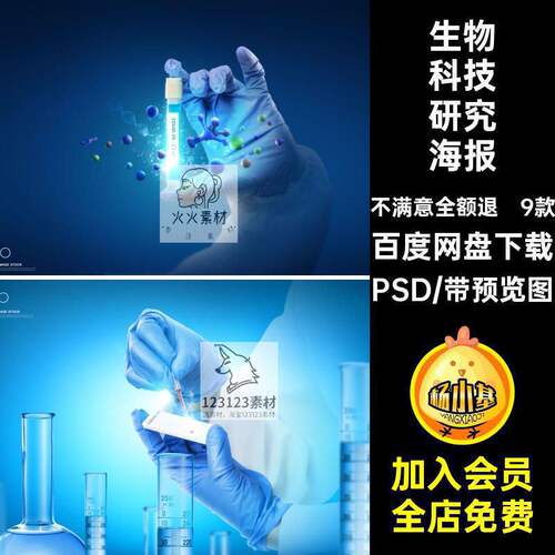 医疗生物DNA化学研究海报9款PSD生物科技分子室基因研究实