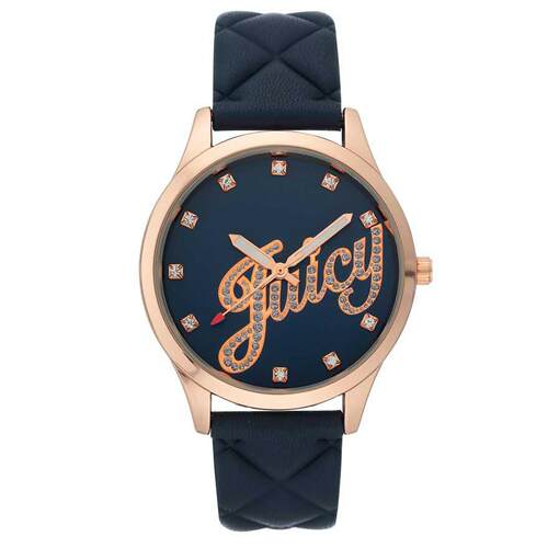 Juicy Couture JC 1104RGNV海军蓝蓝色表盘皮表带女士手表