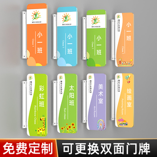 卡通教室门牌学校双面侧挂标识牌 幼儿园托班兴趣辅导培训机构可爱创意个性 可更换式 门口牌子定制 订做班级牌