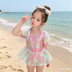女童泳衣泡泡袖梦幻人鱼
