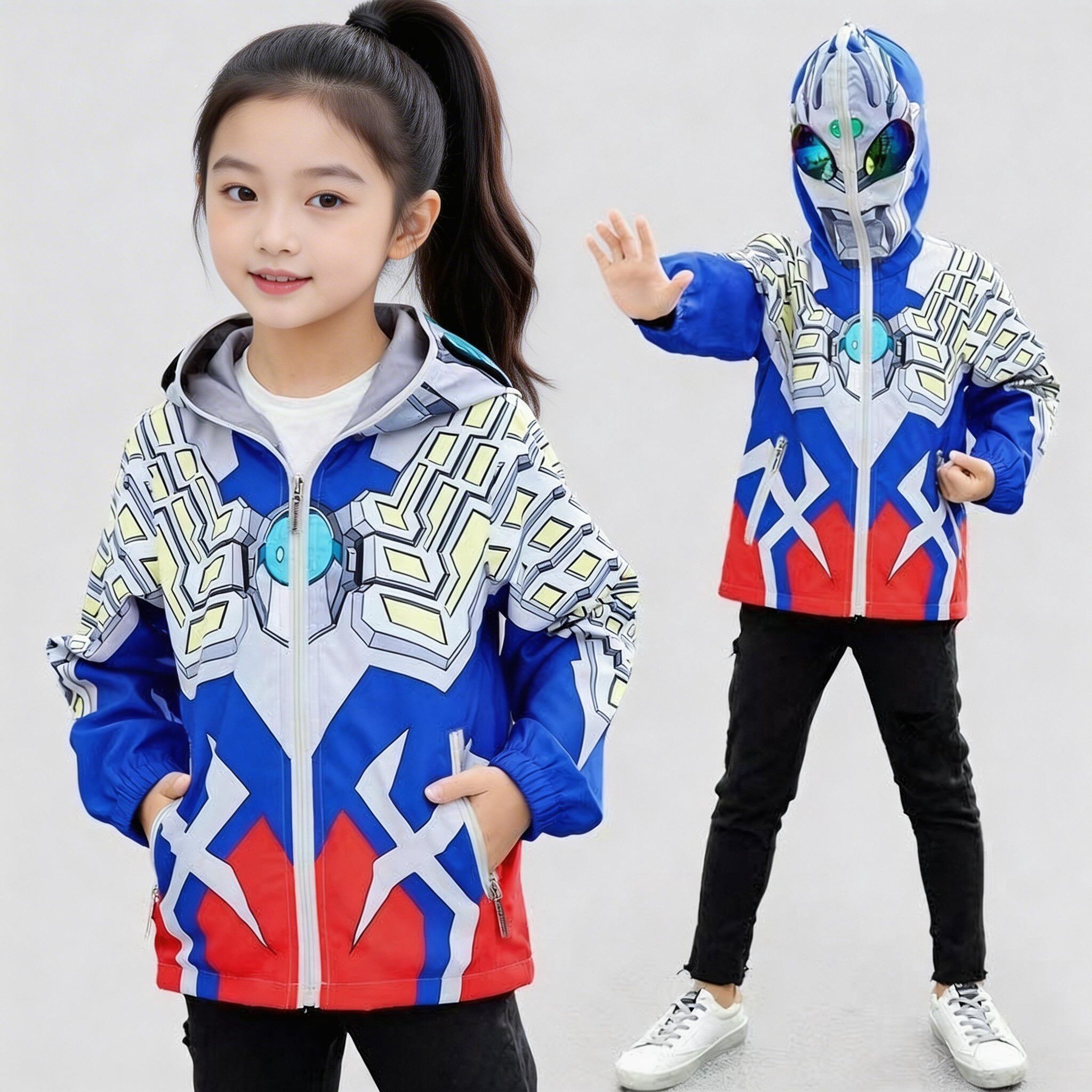 赛罗奥特曼女童外套2026春季儿童外套运动薄款亮灯小女孩连帽风衣