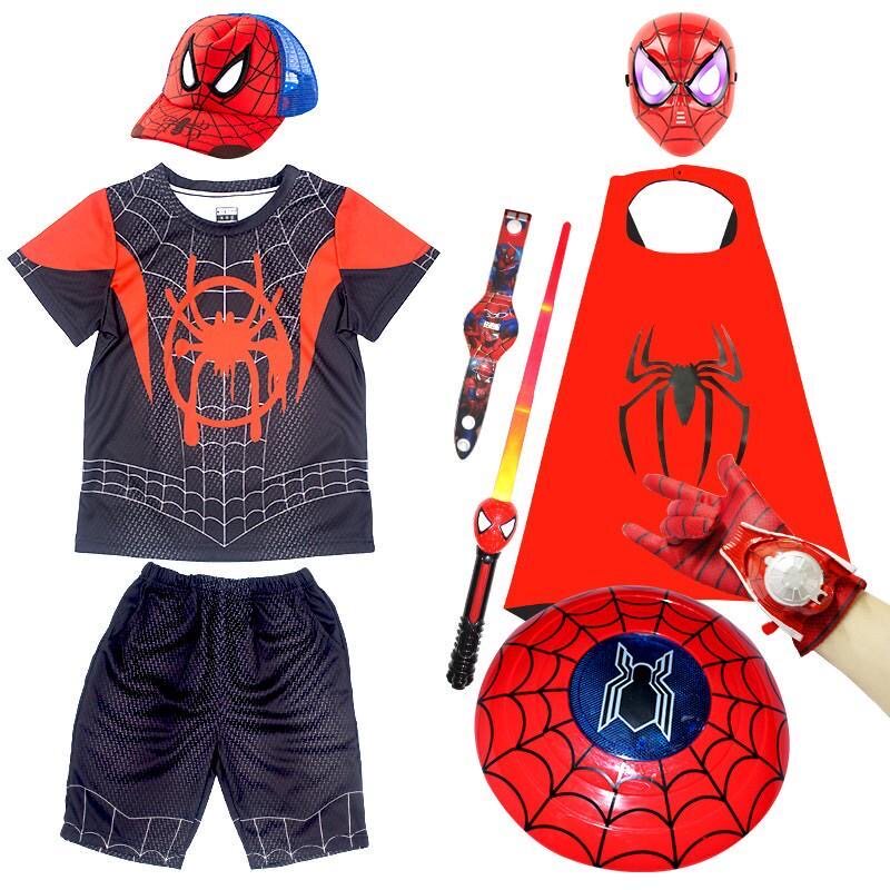 夏季速干t恤男孩超人表演漫威迈尔斯蜘蛛侠衣服儿童短袖短裤套装