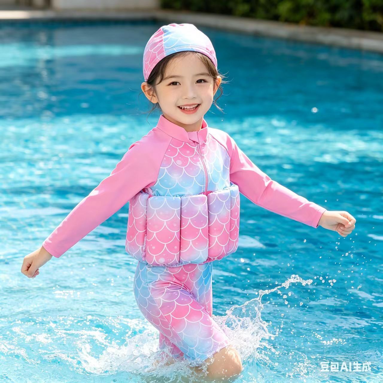 儿童浮力泳衣女童连体宝宝独角兽亮片美人鱼泳装冲浪服潮女孩浮力
