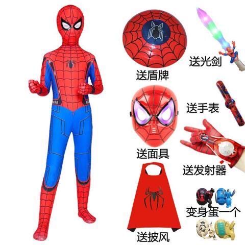 蜘蛛侠衣服战衣钢铁人紧身衣小男孩玩具儿童cos套装男童头套披风