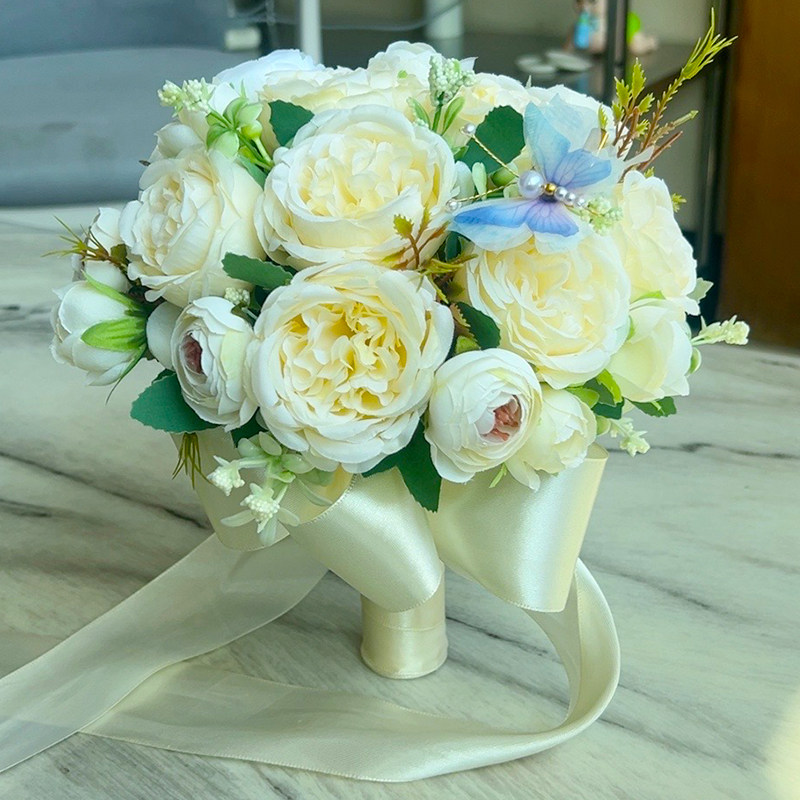 新娘结婚礼手捧花仿真领证登记拍照道具婚纱假花束高级伴娘装饰花