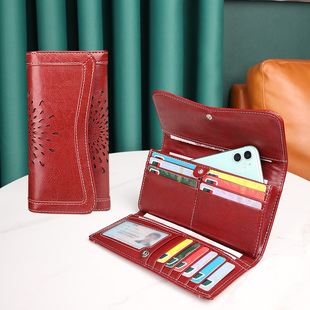 真皮钱包女款2025新款长款钱包大容量皮夹放现金手拿钱包长款钱夹