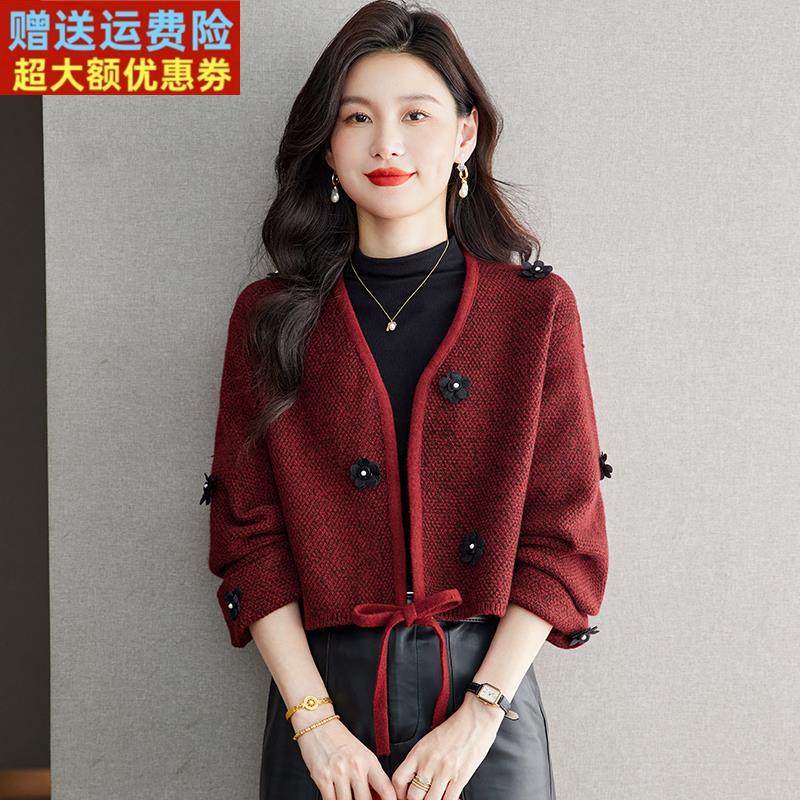 小香风短款毛衣外套女2025秋冬新款小个子宽松棒球服高腰开衫上衣