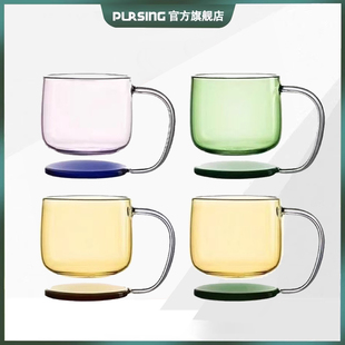 pursing新品双色悬空玻璃创意拼色耐热牛奶喝水高硼硅玻璃悬浮杯