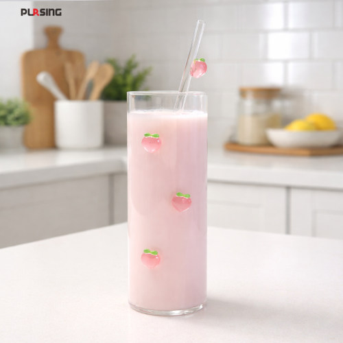 PURSING 小清新玻璃杯子高颜值可爱水蜜桃水果夏季高颜值吸管杯