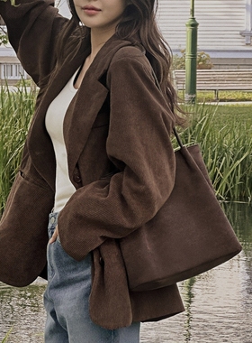 小个子灯芯绒西装外套女2025秋韩版宽松懒惰风复古休闲西服高级感