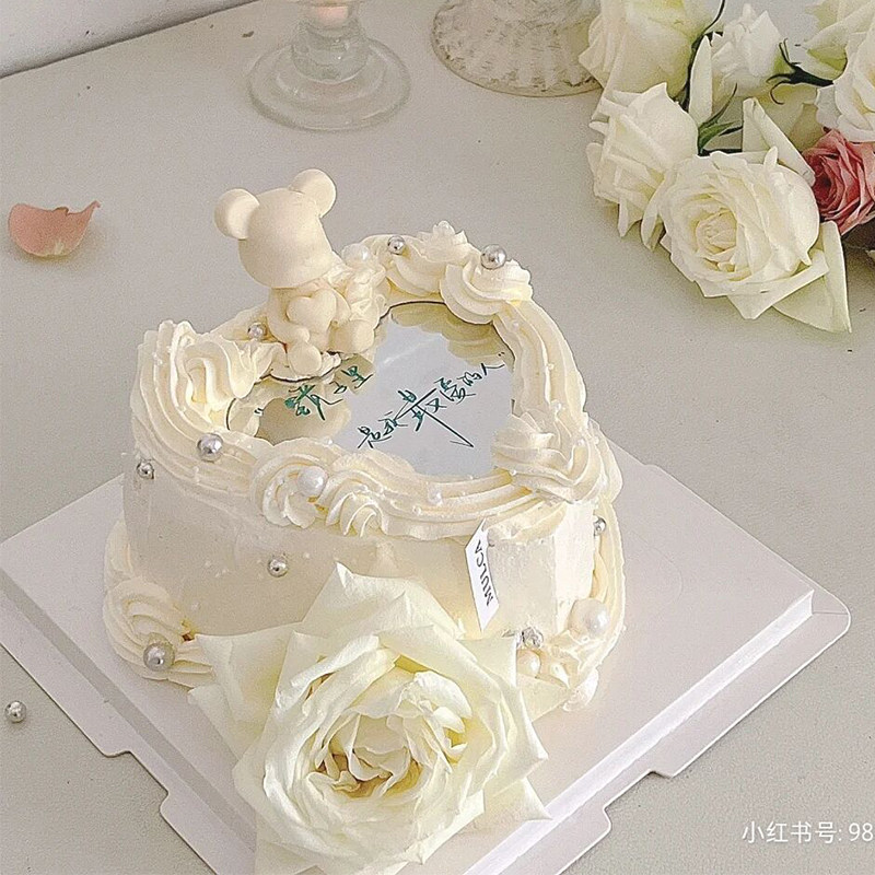 网红爱心镜子蛋糕装饰摆件女神情侣镜子里是我最爱的人烘焙插件