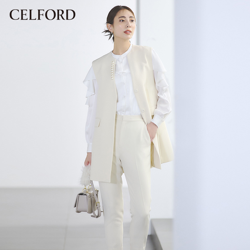 CELFORD2023秋冬新品 简约百搭通勤纯色高腰修身休闲裤CWFP2