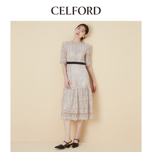 CELFORD2024春夏新品 收腰蕾丝连衣裙礼服CWFO249003 气质典雅修身