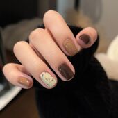 简约高级感美拉德棕色系秋冬纯色穿戴甲气质显白氛围感可拆卸短款