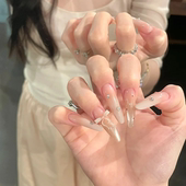 Maxfine纯手工穿戴甲2025新款 高级感假指甲贴片长款 猫眼高质量